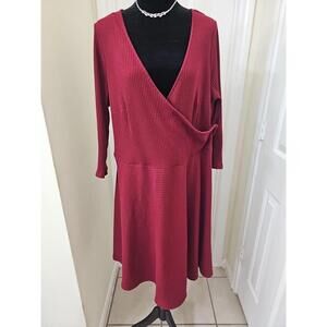 ModCloth On The Town Dress 2X Burgundy‎ Faux-Wrap Plus Size